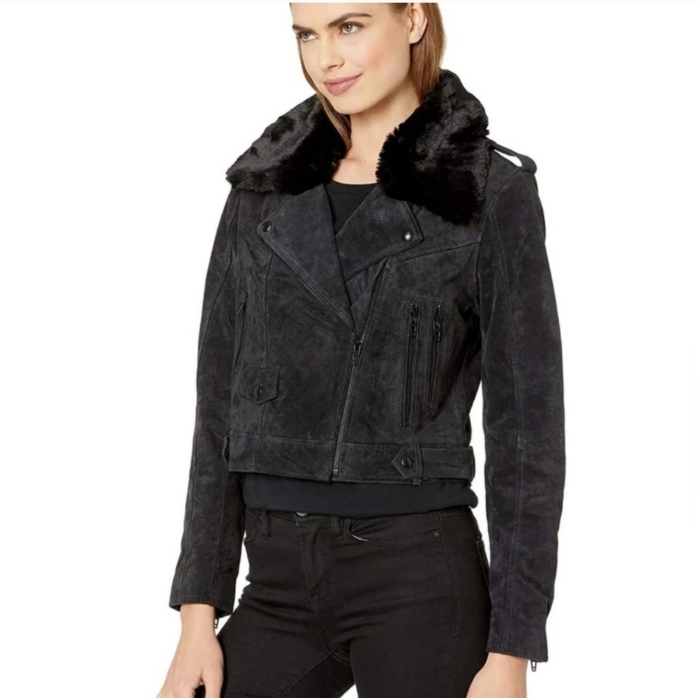 Blank NYC Suede Faux Fur Collar Jacket